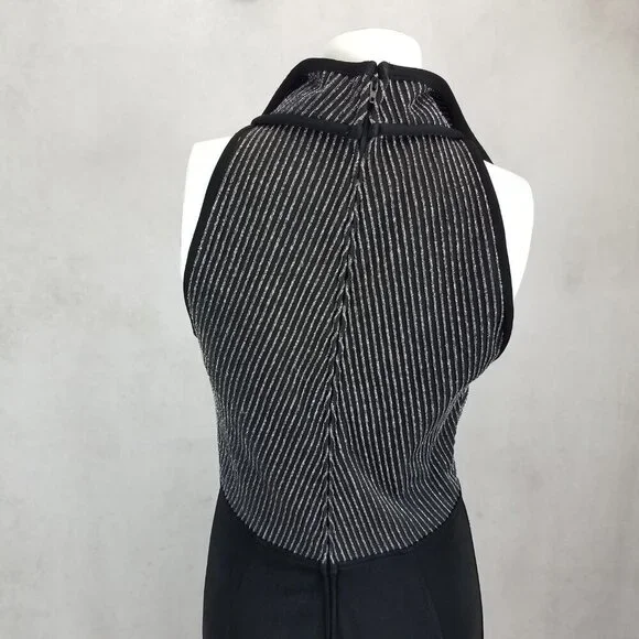 Tadashi Shoji Size M Long Maxi Evening Dress Front Slit Black / Silver Vintage - Picture 6 of 13